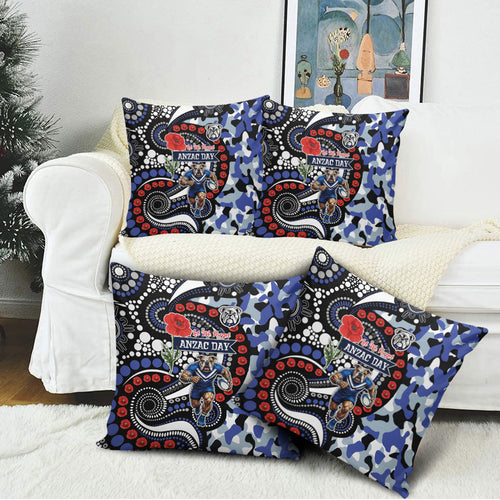 Canterbury Bulldogs ANZAC Day Pillow Cover Aboriginal Dot Poppy Remembrance Bulldog