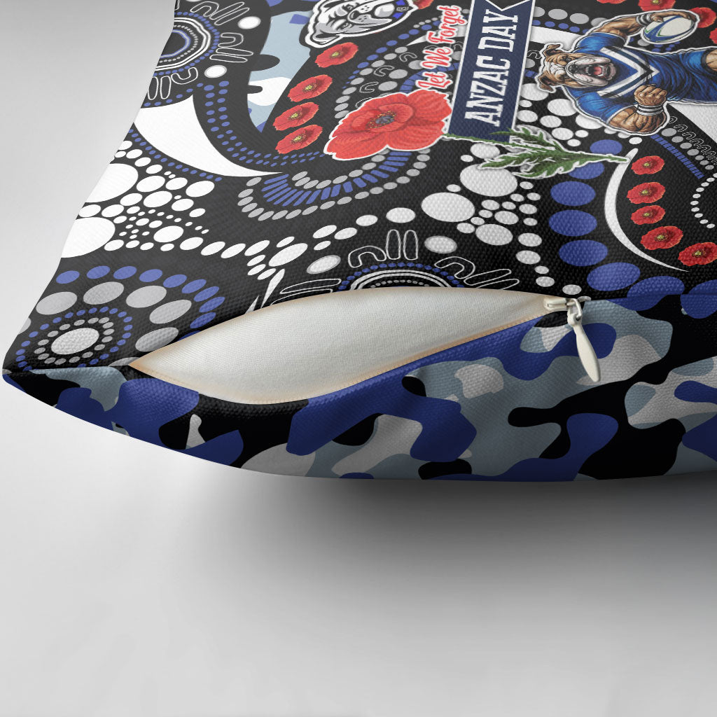 Canterbury Bulldogs ANZAC Day Pillow Cover Aboriginal Dot Poppy Remembrance Bulldog