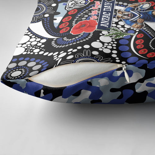 Canterbury Bulldogs ANZAC Day Pillow Cover Aboriginal Dot Poppy Remembrance Bulldog