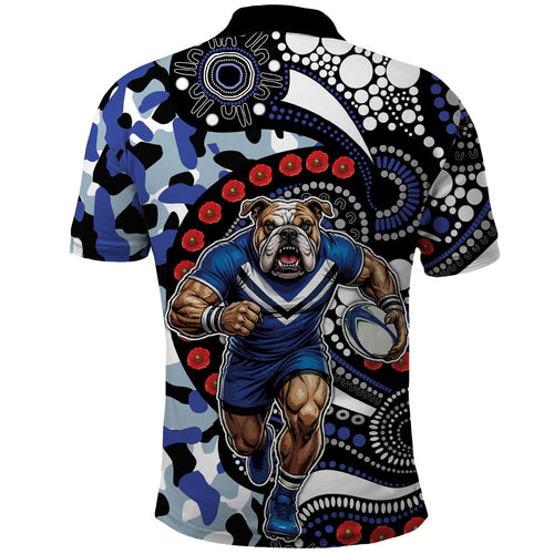 Canterbury Bulldogs ANZAC Day Polo Shirt Aboriginal Dot Poppy Remembrance Bulldog