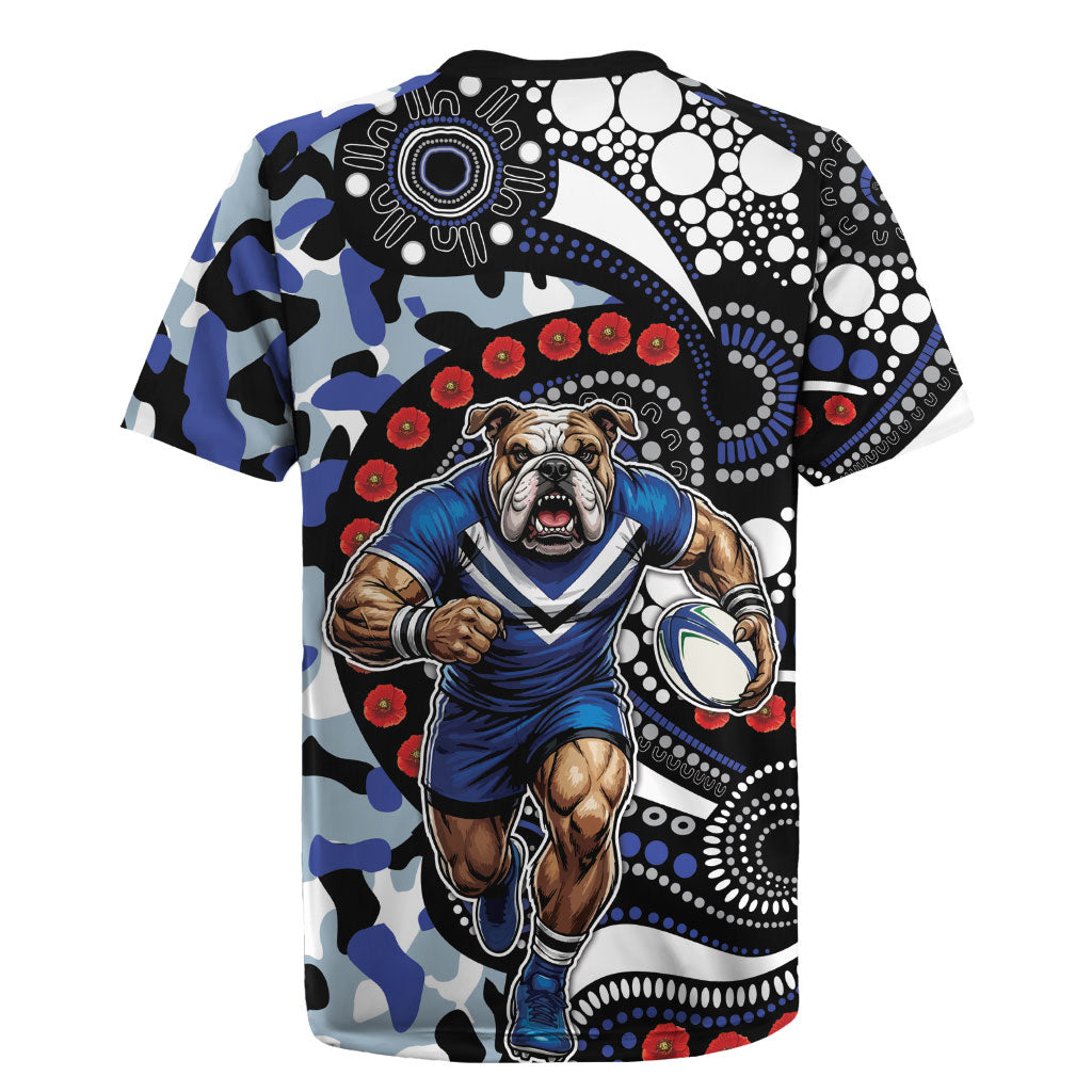 Canterbury Bulldogs ANZAC Day Rugby Jersey Aboriginal Dot Poppy Remembrance Bulldog