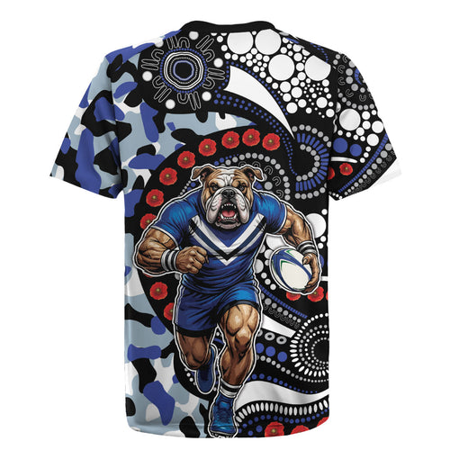 Canterbury Bulldogs ANZAC Day Rugby Jersey Aboriginal Dot Poppy Remembrance Bulldog