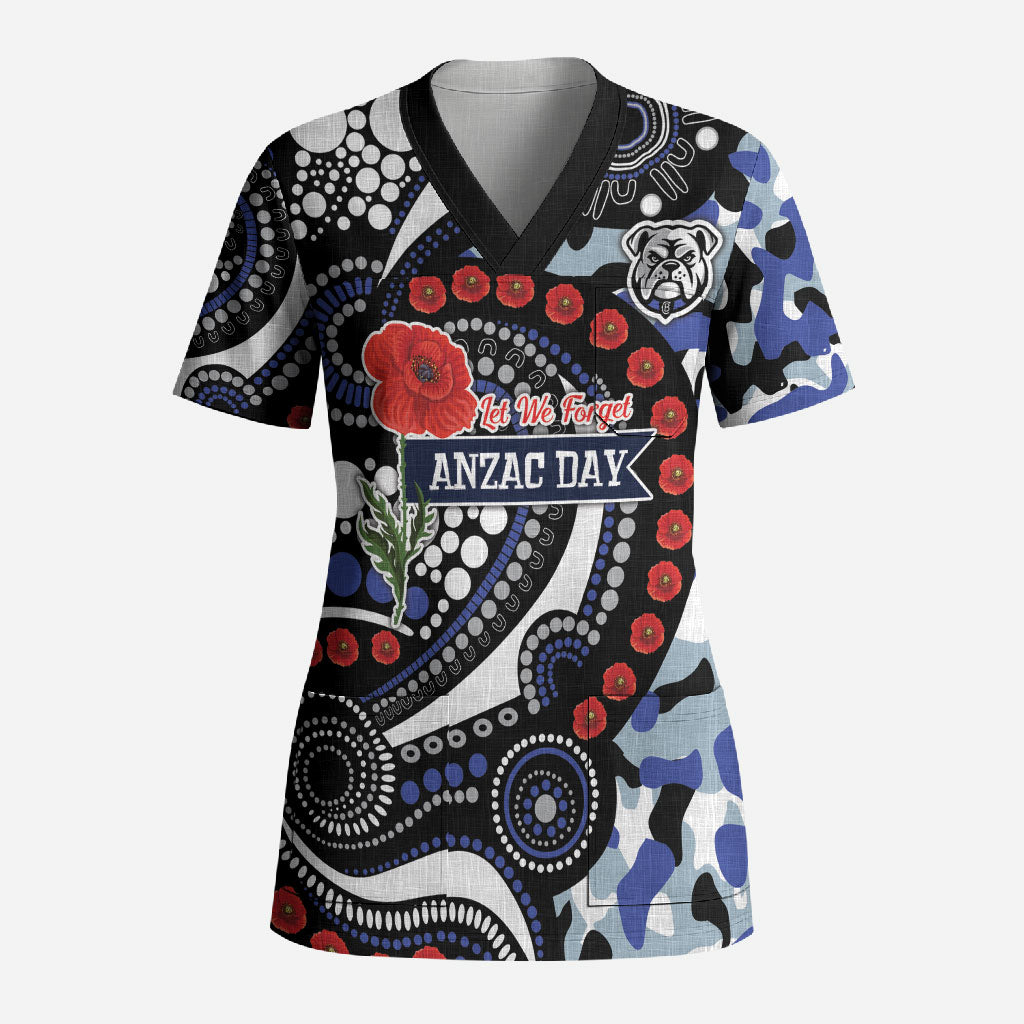 Canterbury Bulldogs ANZAC Day Scrub Top Aboriginal Dot Poppy Remembrance Bulldog