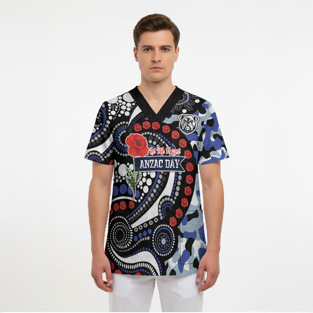 Canterbury Bulldogs ANZAC Day Scrub Top Aboriginal Dot Poppy Remembrance Bulldog