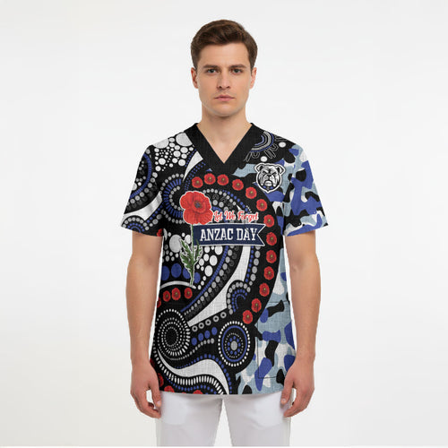 Canterbury Bulldogs ANZAC Day Scrub Top Aboriginal Dot Poppy Remembrance Bulldog