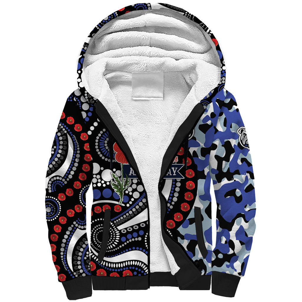 Canterbury Bulldogs ANZAC Day Sherpa Hoodie Aboriginal Dot Poppy Remembrance Bulldog