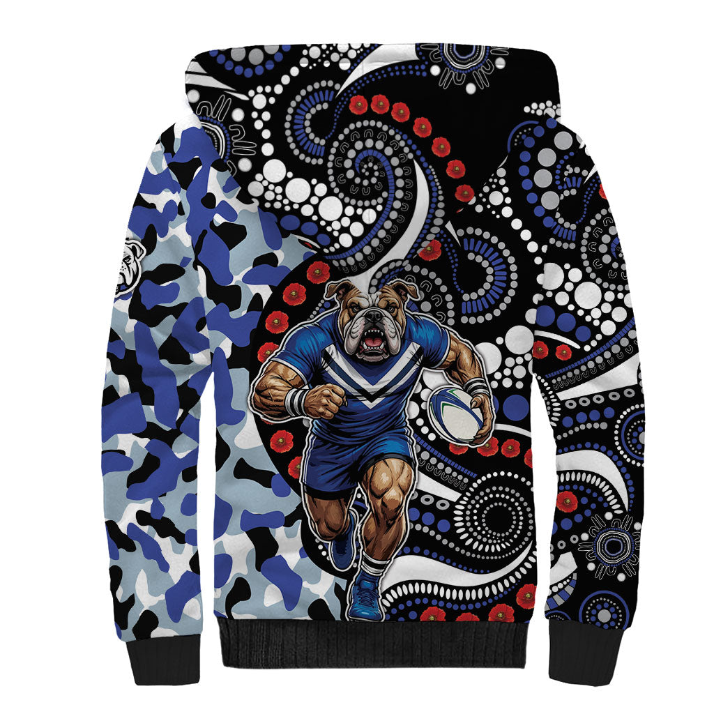 Canterbury Bulldogs ANZAC Day Sherpa Hoodie Aboriginal Dot Poppy Remembrance Bulldog
