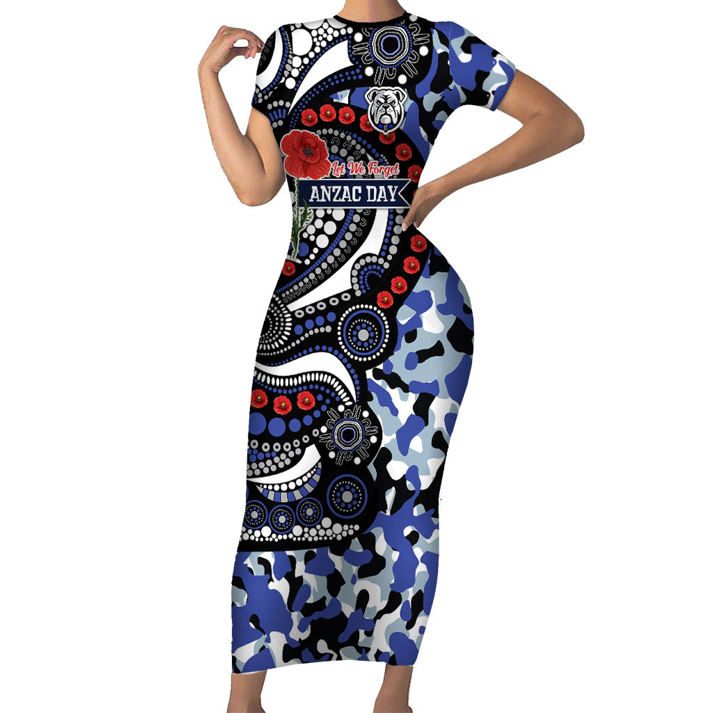 Canterbury Bulldogs ANZAC Day Short Sleeve Bodycon Dress Aboriginal Dot Poppy Remembrance Bulldog