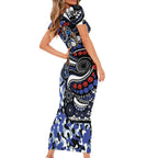 Canterbury Bulldogs ANZAC Day Short Sleeve Bodycon Dress Aboriginal Dot Poppy Remembrance Bulldog