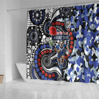 Canterbury Bulldogs ANZAC Day Shower Curtain Aboriginal Dot Poppy Remembrance Bulldog