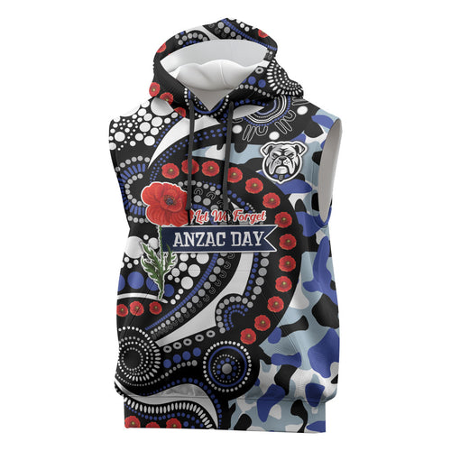 Canterbury Bulldogs ANZAC Day Sleeveless Hoodie Aboriginal Dot Poppy Remembrance Bulldog