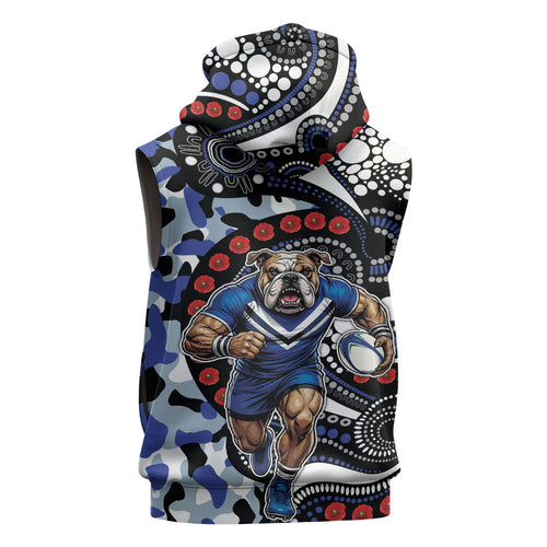 Canterbury Bulldogs ANZAC Day Sleeveless Hoodie Aboriginal Dot Poppy Remembrance Bulldog