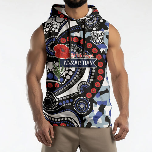 Canterbury Bulldogs ANZAC Day Sleeveless Hoodie Aboriginal Dot Poppy Remembrance Bulldog