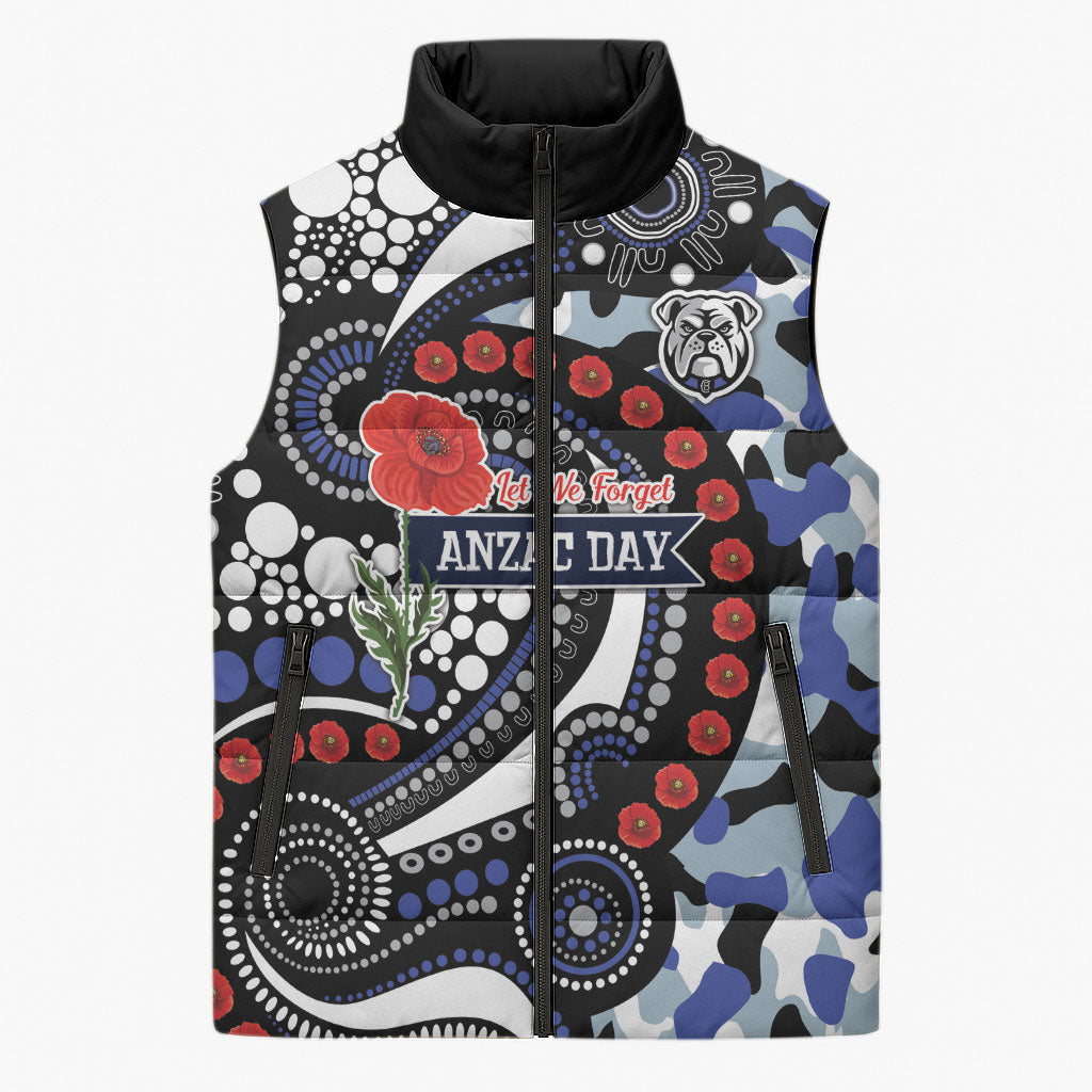 Canterbury Bulldogs ANZAC Day Sleeveless Puffer Jacket Aboriginal Dot Poppy Remembrance Bulldog