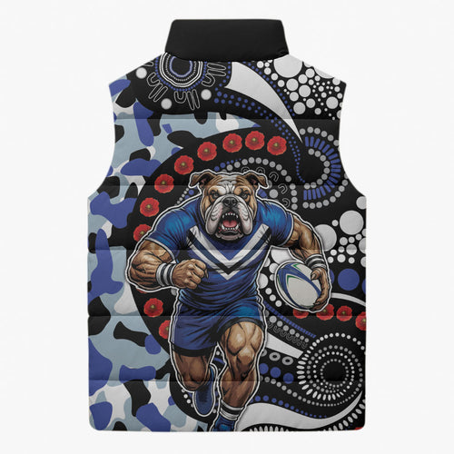 Canterbury Bulldogs ANZAC Day Sleeveless Puffer Jacket Aboriginal Dot Poppy Remembrance Bulldog