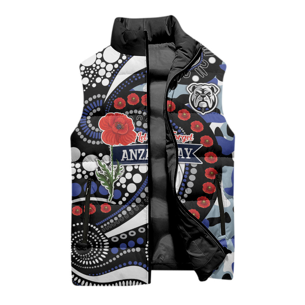 Canterbury Bulldogs ANZAC Day Sleeveless Puffer Jacket Aboriginal Dot Poppy Remembrance Bulldog