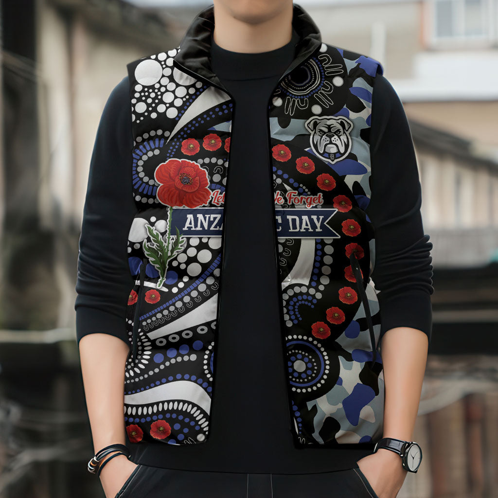 Canterbury Bulldogs ANZAC Day Sleeveless Puffer Jacket Aboriginal Dot Poppy Remembrance Bulldog