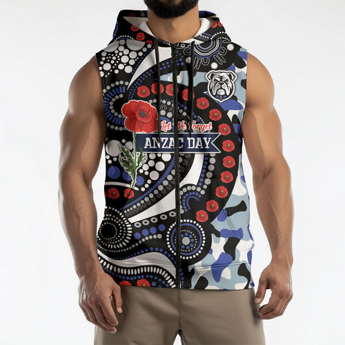 Canterbury Bulldogs ANZAC Day Sleeveless Zip Hoodie Aboriginal Dot Poppy Remembrance Bulldog