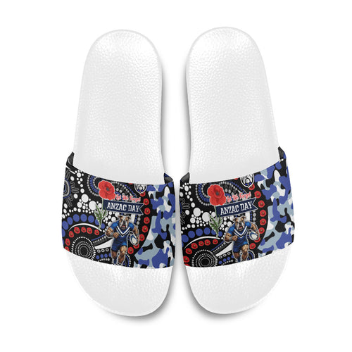 Canterbury Bulldogs ANZAC Day Slide Sandals Aboriginal Dot Poppy Remembrance Bulldog