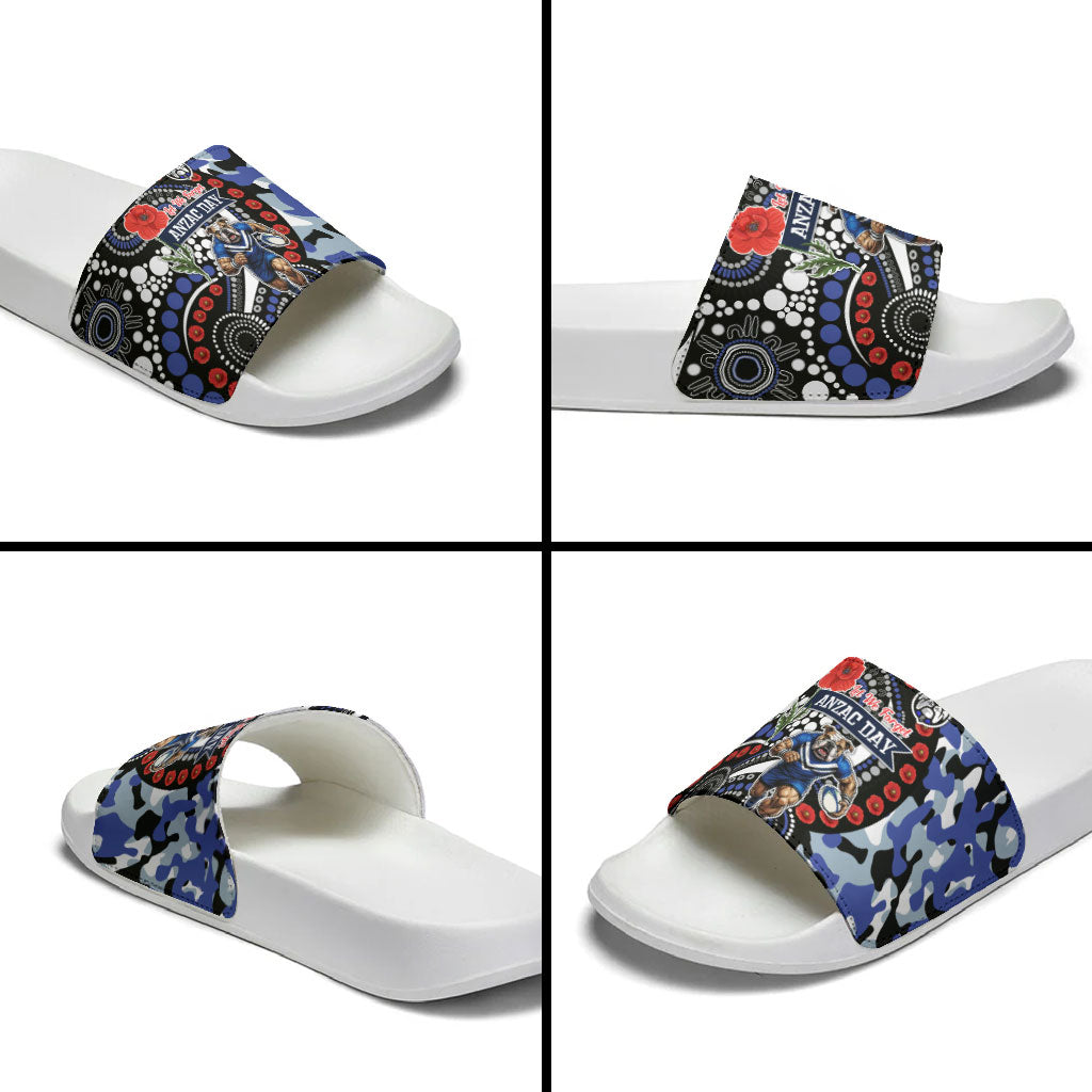 Canterbury Bulldogs ANZAC Day Slide Sandals Aboriginal Dot Poppy Remembrance Bulldog
