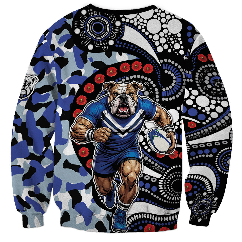 Canterbury Bulldogs ANZAC Day Sweatshirt Aboriginal Dot Poppy Remembrance Bulldog