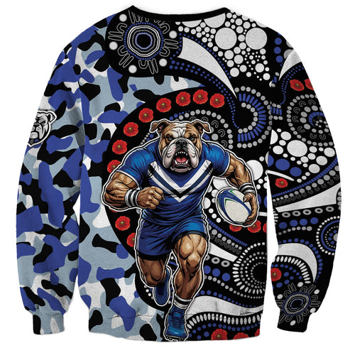 Canterbury Bulldogs ANZAC Day Sweatshirt Aboriginal Dot Poppy Remembrance Bulldog