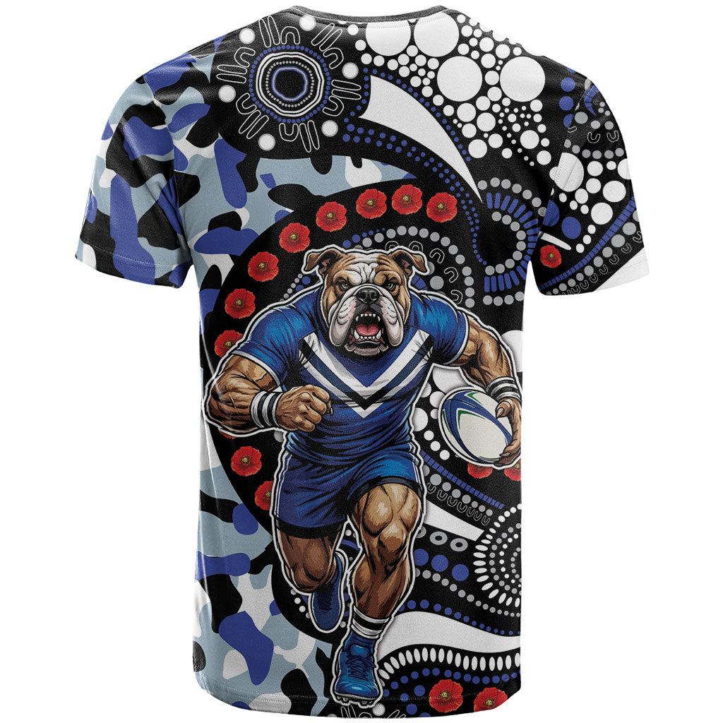 Canterbury Bulldogs ANZAC Day T Shirt Aboriginal Dot Poppy Remembrance Bulldog
