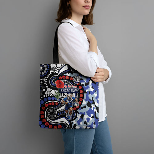 Canterbury Bulldogs ANZAC Day Tote Bag Aboriginal Dot Poppy Remembrance Bulldog