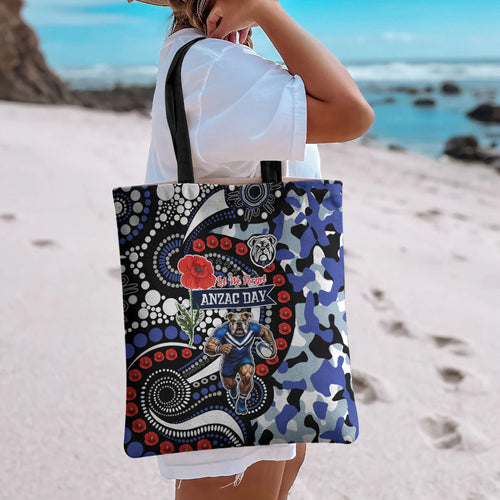 Canterbury Bulldogs ANZAC Day Tote Bag Aboriginal Dot Poppy Remembrance Bulldog