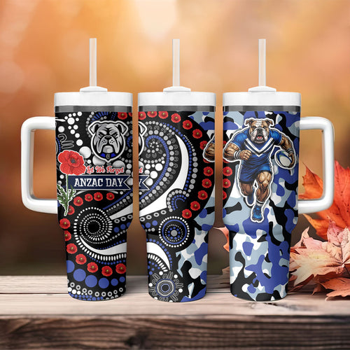 Canterbury Bulldogs ANZAC Day Tumbler With Handle Aboriginal Dot Poppy Remembrance Bulldog