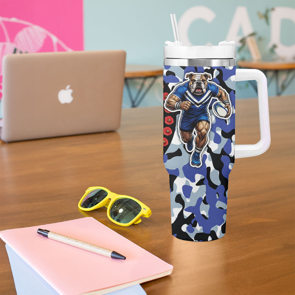 Canterbury Bulldogs ANZAC Day Tumbler With Handle Aboriginal Dot Poppy Remembrance Bulldog