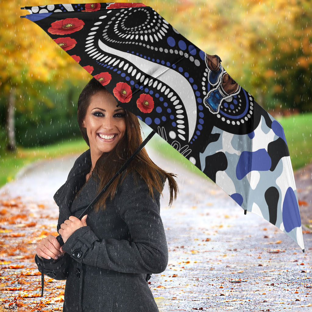 Canterbury Bulldogs ANZAC Day Umbrella Aboriginal Dot Poppy Remembrance Bulldog