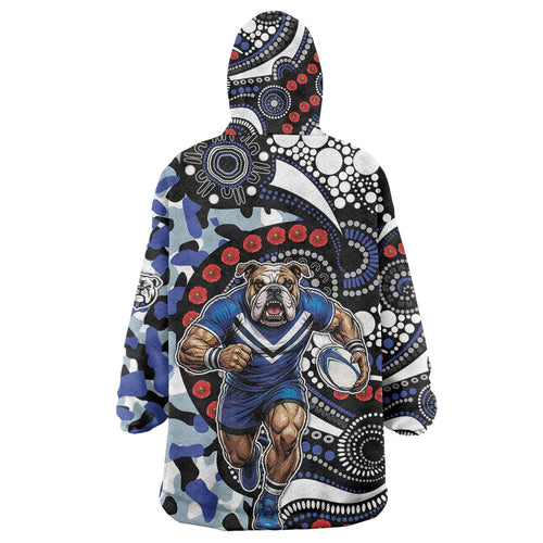 Canterbury Bulldogs ANZAC Day Wearable Blanket Hoodie Aboriginal Dot Poppy Remembrance Bulldog