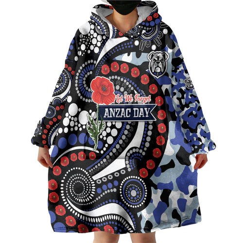 Canterbury Bulldogs ANZAC Day Wearable Blanket Hoodie Aboriginal Dot Poppy Remembrance Bulldog