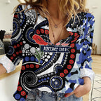 Canterbury Bulldogs ANZAC Day Women Casual Shirt Aboriginal Dot Poppy Remembrance Bulldog