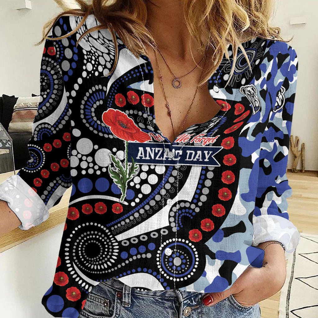 Canterbury Bulldogs ANZAC Day Women Casual Shirt Aboriginal Dot Poppy Remembrance Bulldog