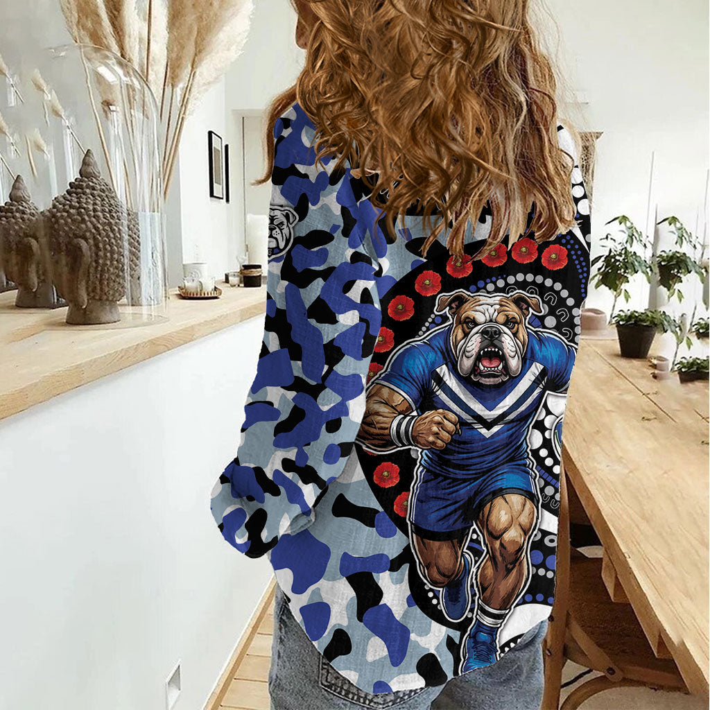 Canterbury Bulldogs ANZAC Day Women Casual Shirt Aboriginal Dot Poppy Remembrance Bulldog