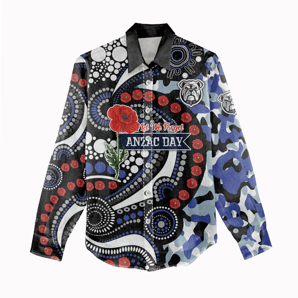 Canterbury Bulldogs ANZAC Day Women Casual Shirt Aboriginal Dot Poppy Remembrance Bulldog