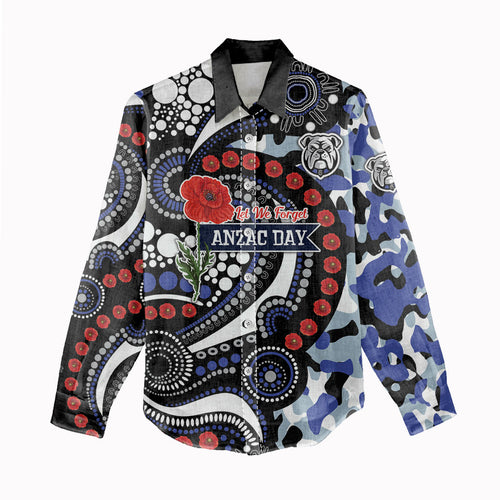 Canterbury Bulldogs ANZAC Day Women Casual Shirt Aboriginal Dot Poppy Remembrance Bulldog