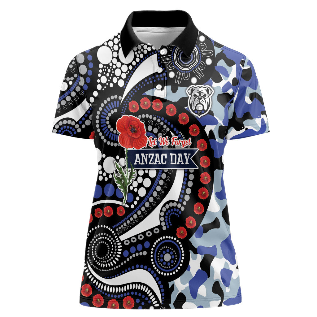 Canterbury Bulldogs ANZAC Day Women Polo Shirt Aboriginal Dot Poppy Remembrance Bulldog