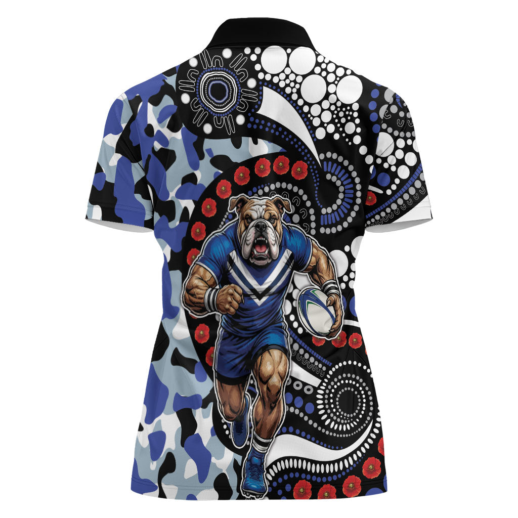 Canterbury Bulldogs ANZAC Day Women Polo Shirt Aboriginal Dot Poppy Remembrance Bulldog