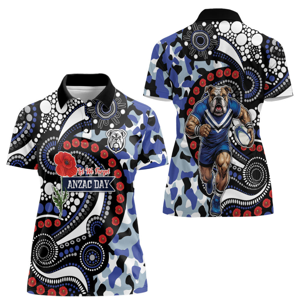 Canterbury Bulldogs ANZAC Day Women Polo Shirt Aboriginal Dot Poppy Remembrance Bulldog