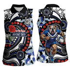 Canterbury Bulldogs ANZAC Day Women Sleeveless Polo Shirt Aboriginal Dot Poppy Remembrance Bulldog
