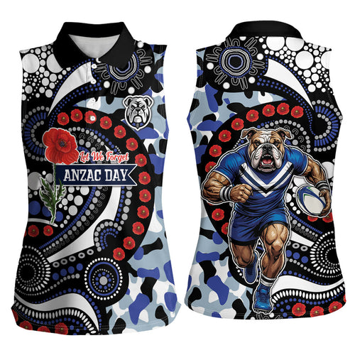 Canterbury Bulldogs ANZAC Day Women Sleeveless Polo Shirt Aboriginal Dot Poppy Remembrance Bulldog
