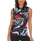 Canterbury Bulldogs ANZAC Day Women Sleeveless Polo Shirt Aboriginal Dot Poppy Remembrance Bulldog