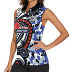 Canterbury Bulldogs ANZAC Day Women Sleeveless Polo Shirt Aboriginal Dot Poppy Remembrance Bulldog