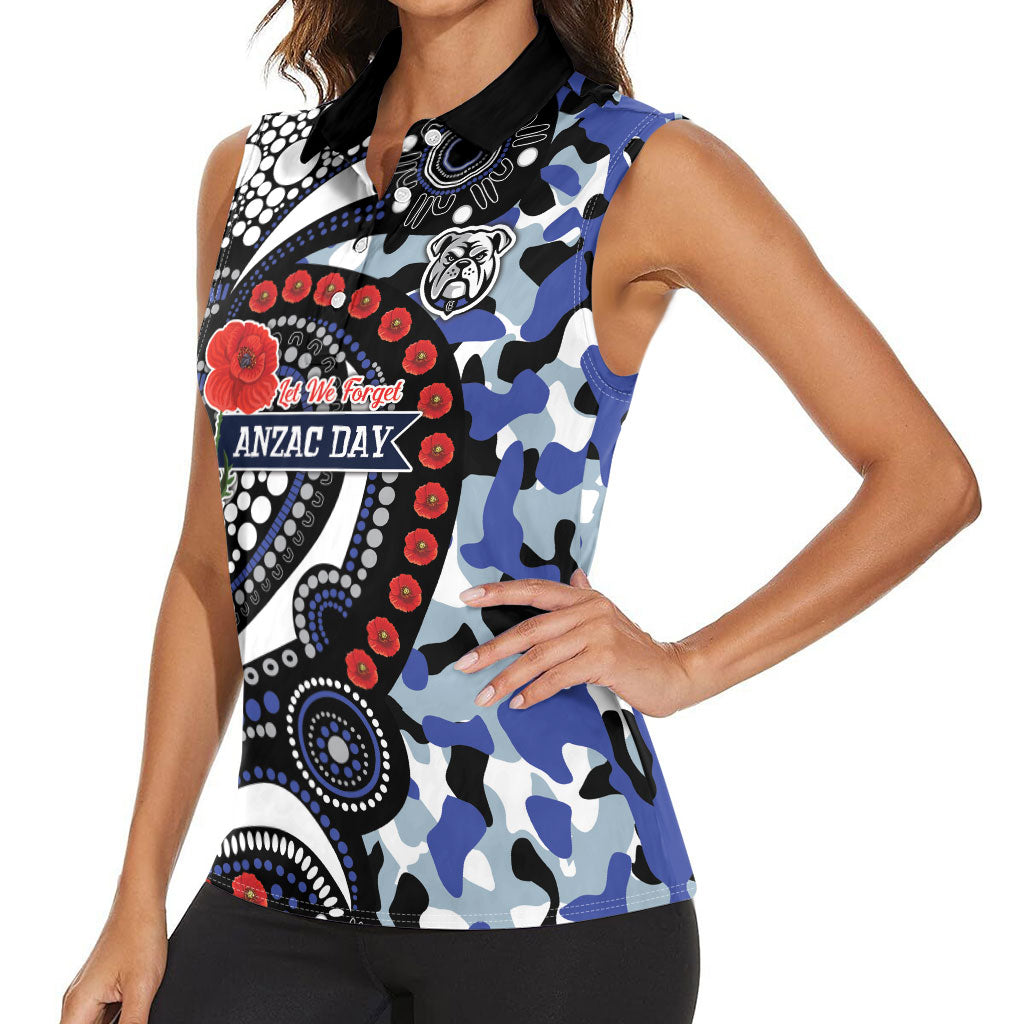Canterbury Bulldogs ANZAC Day Women Sleeveless Polo Shirt Aboriginal Dot Poppy Remembrance Bulldog