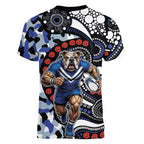 Canterbury Bulldogs ANZAC Day Women V-Neck T-Shirt Aboriginal Dot Poppy Remembrance Bulldog