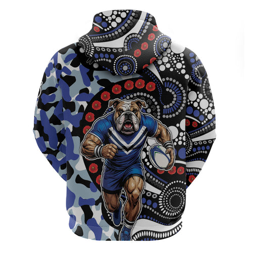 Canterbury Bulldogs ANZAC Day Zip Hoodie Aboriginal Dot Poppy Remembrance Bulldog