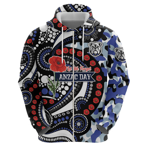Canterbury Bulldogs ANZAC Day Zip Hoodie Aboriginal Dot Poppy Remembrance Bulldog